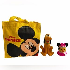Disney On Ice Yellow Fabric Tote Bag with Minnie Mouse Winter Duck & Pluto Dog